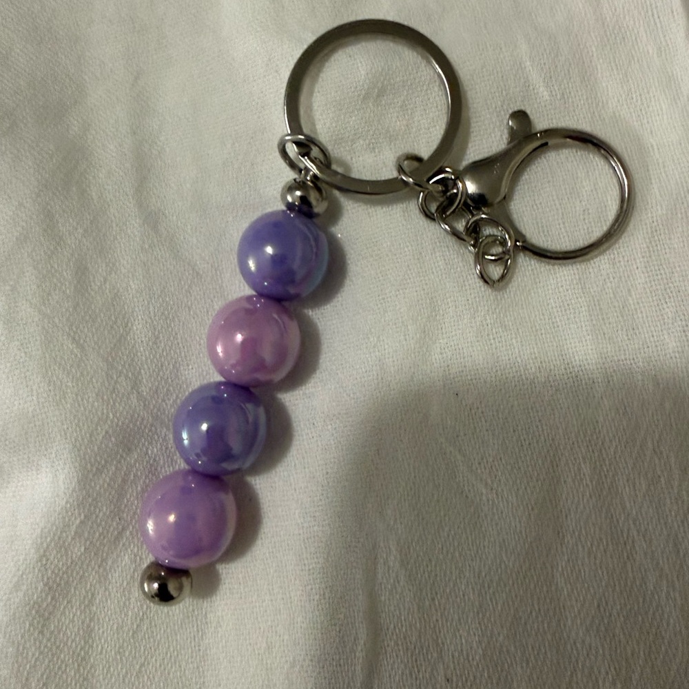 Purple and Pink Beaded Keychain
